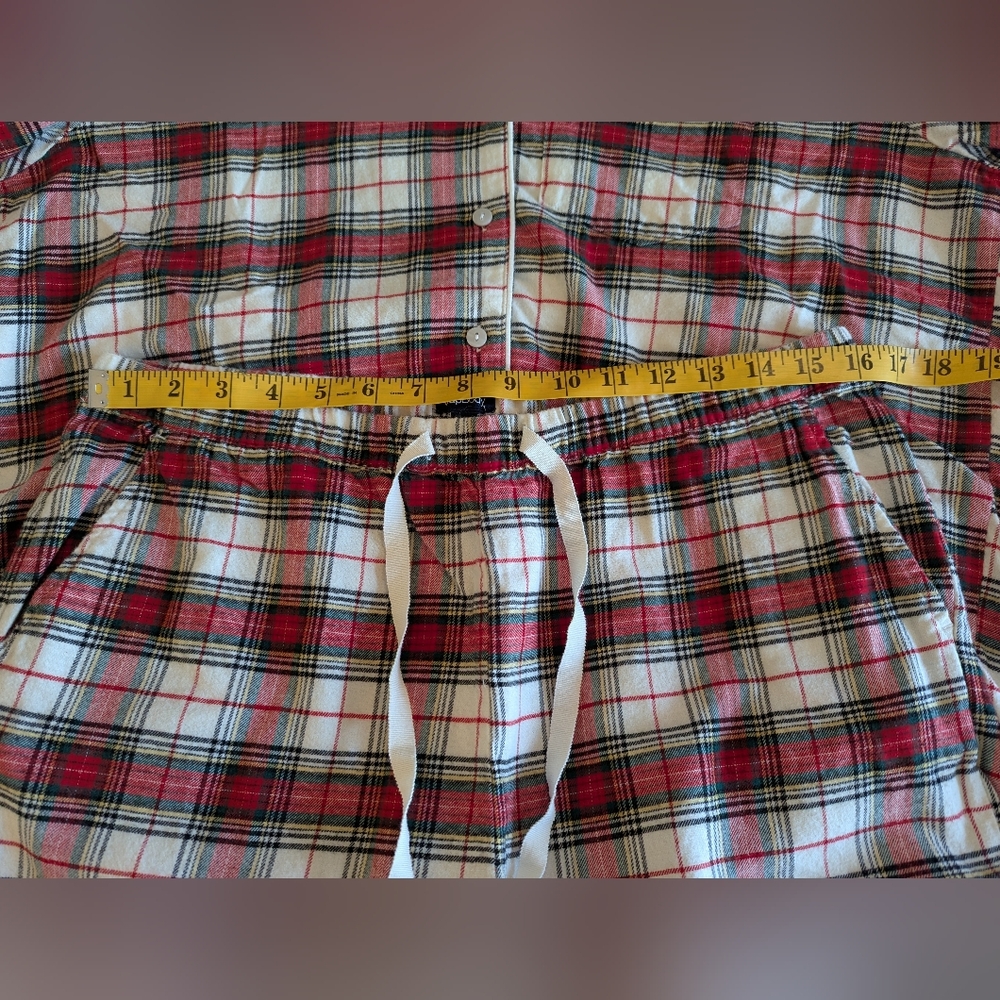 🌲GAP🌲 WOMEN'S WHITE RED TARTAN PLAID FLANNEL RELAXED PJ SET MEDIUM WORN ONCE! - Picture 8 of 12